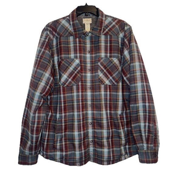 L.L. Bean Men’s Plaid Fleece Lined Wool Blend Shirt Jacket Pockets Sz L Outdoor - Picture 1 of 12